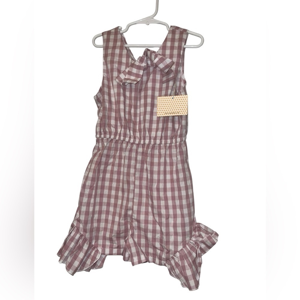 Oopsie daisy mauve gingham ruffled romper sz 8 NWT